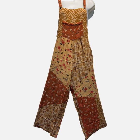 Nwt SACRED THREADS patch floral hippie rayon OVERALLS ROMPER JUMPSUIT JUMPER 1X - Picture 1 of 4